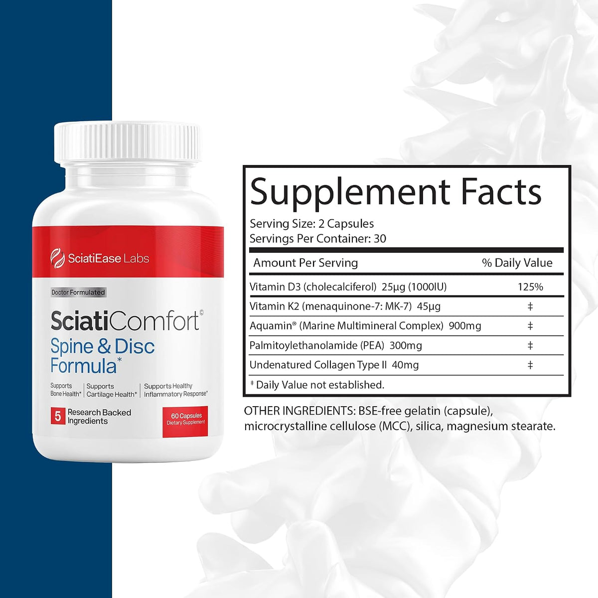 SciatiEase SciatiComfort Spine & Disc Support Supplement, 30 Day Supply
